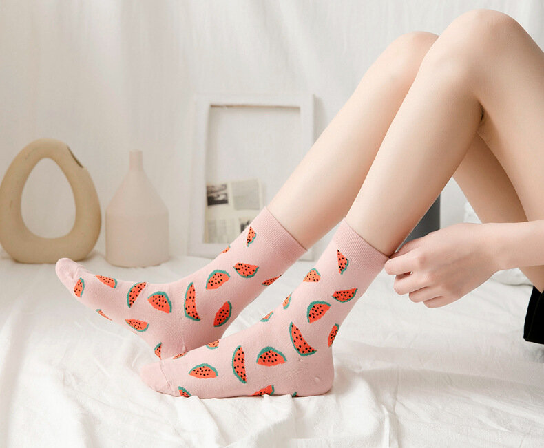 ผู้หญิง Happy ตลกถุงเท้าพิมพ์ผลไม้น่ารักถุงเท้า Avocado สตรอเบอร์รี่แตงโมผ้าฝ้ายแฟชั่น Harajuku ถุงเท้า
