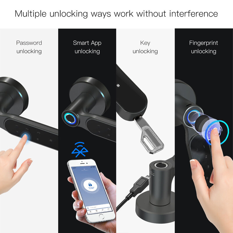 Bluetooth Tuya Smart Türschloss Mehrere Entriegelung Fingerprint Lock, Sicherheit Intelligente Smart Leben APP Passwort RFID Türschloss