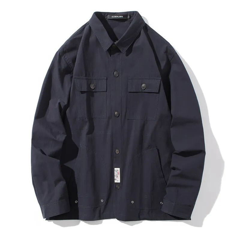 2023 New Long-sleeved Shirt Jacket Men's Cardigan Tooling Retro Ami Khaki Men's Motorcycle Jacket Jacket Japanese Style Street