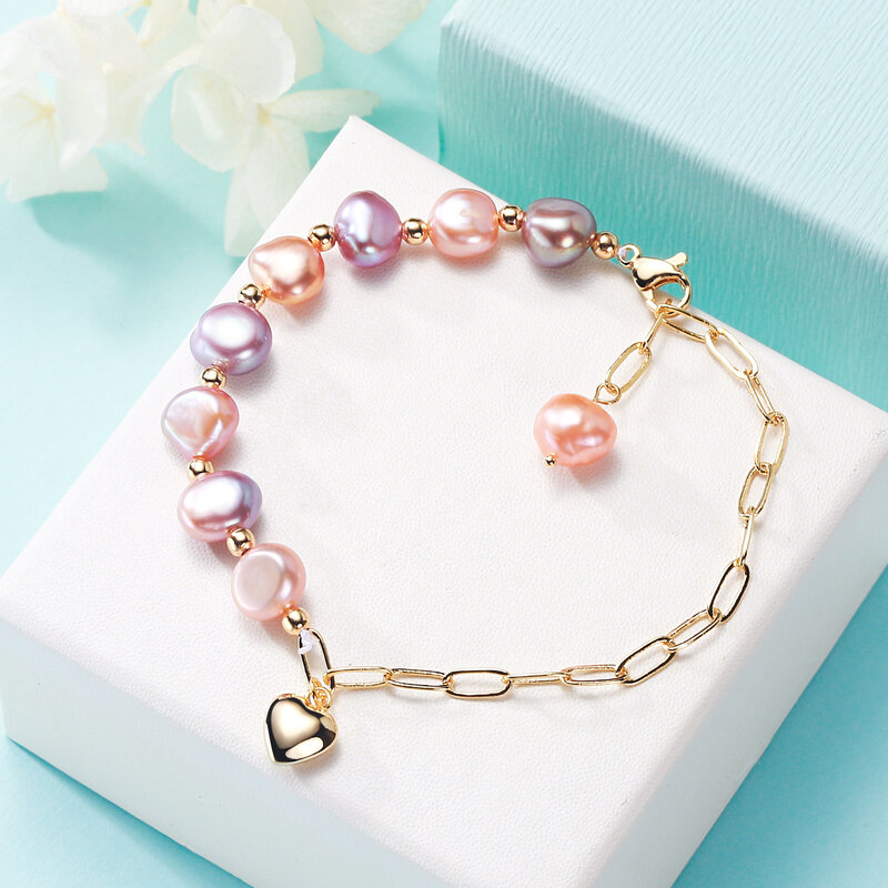 Love Shape Color Pearl Bracelet White Baroque Pearl Bracelet Layering with Circle Irregular Pearl Bracelets for Women