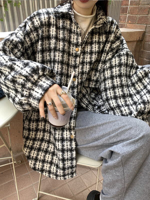 Veste à carreaux pour femmes, mode coréenne, manteaux, surdimensionnés, en Tweed, ample, collection automne hiver 2020