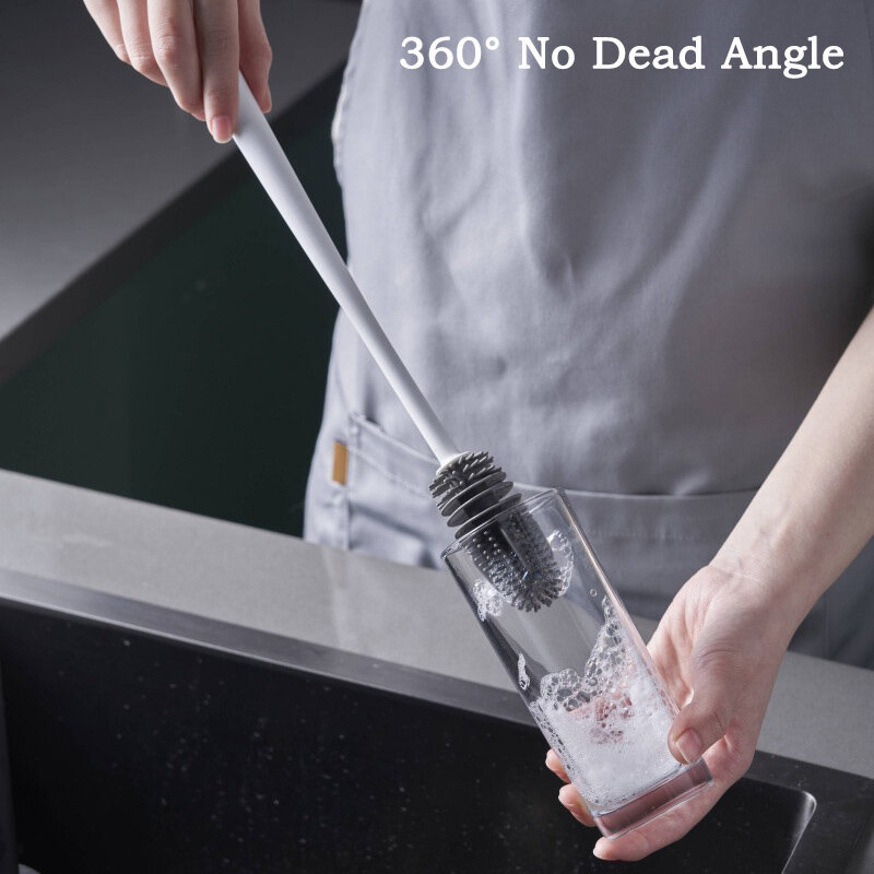 Длинная искусственная щетка, силиконовая чашка, скребок, средство для очистки стекла, кухонный инструмент для очистки напитков