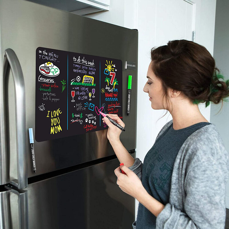 Adesivo magnético de refrigerador tamanho a4, mini quadro negro planejador de calendário mesa mensagens quadro de giz sem poeira