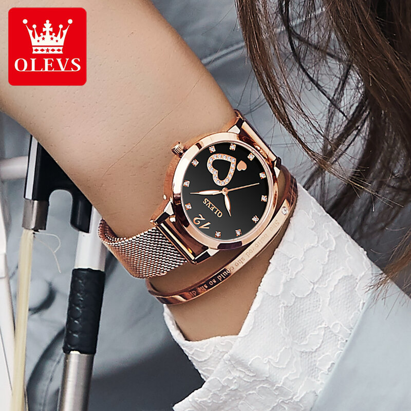 OLEVS 고품질 방수 여자 손목 시계 석영 스테인리스 결박 여자를위한 유행 시계