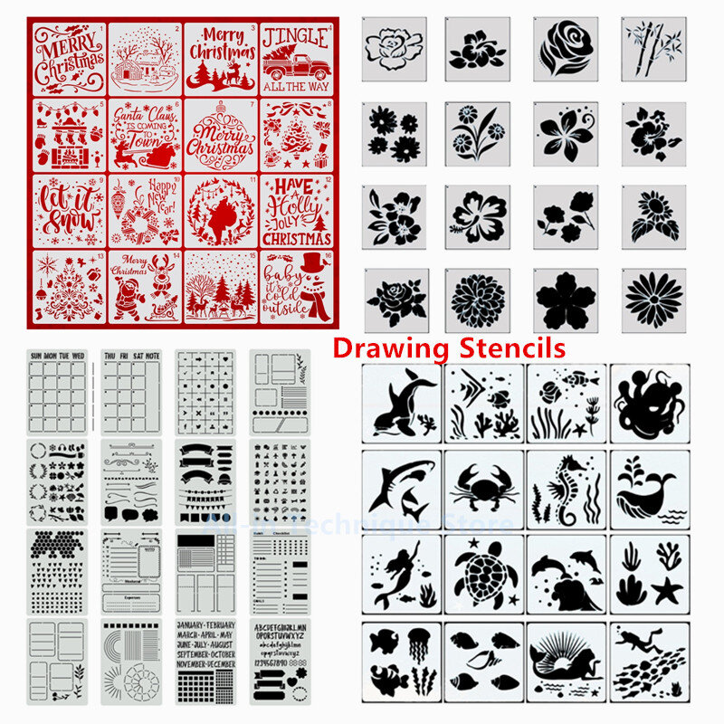 24Pack 16 Pack Christmas Painting Stencil Kit DIY Drawing Stencils Templates for Painting on Wood Wall Home Decoration
