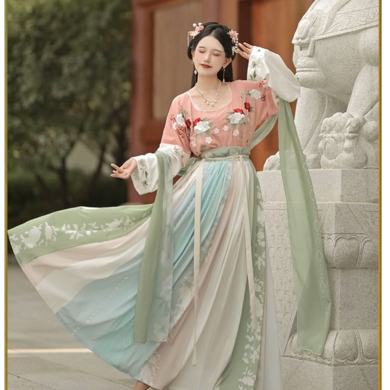Ropa tradicional china para mujer, vestido de baile Hanfu DE LA Dynasty Tang rosa, conjunto de 3 piezas, traje de Cosplay antiguo de hada bordada de otoño