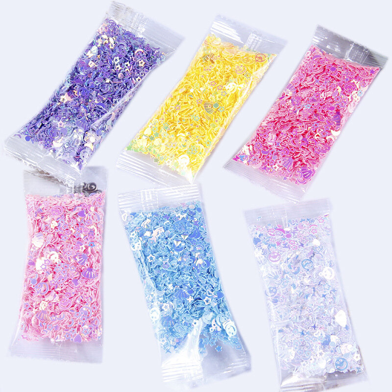 10G 20G 30G Pvc Nail Glitters Mix Shell Hart Star Moon Diy Craft Materiaal Accessoires Voor Slime filler Shimmering Kristal Zoals