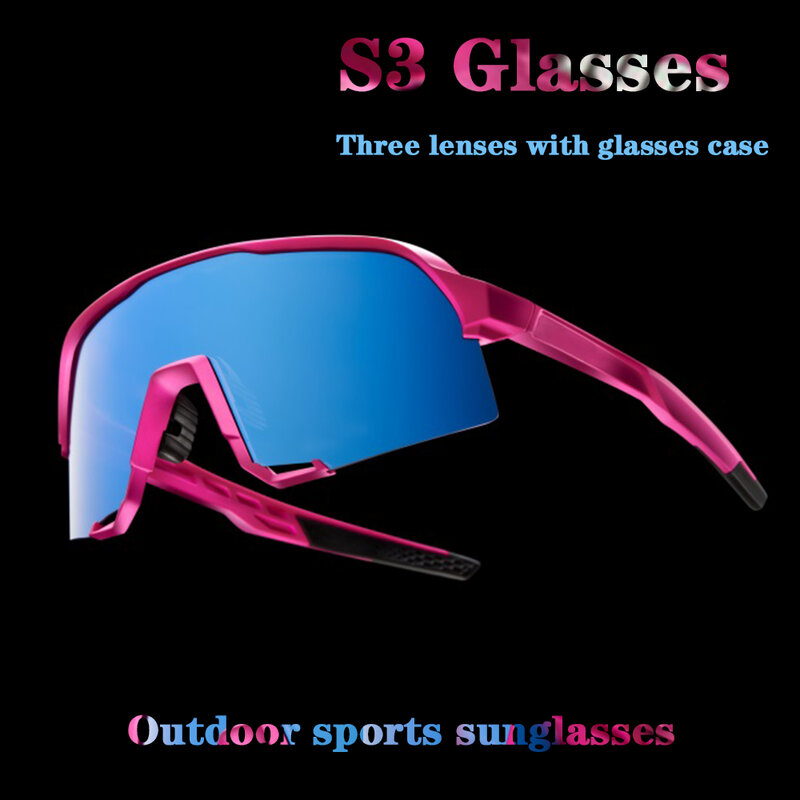 Bicycle Glasses S3 Cycling Sunglasses with Glasses Case UV400 Unisex Mountain Road Bike Sunglasses Eyewear Speed Men 3 Lens TR90