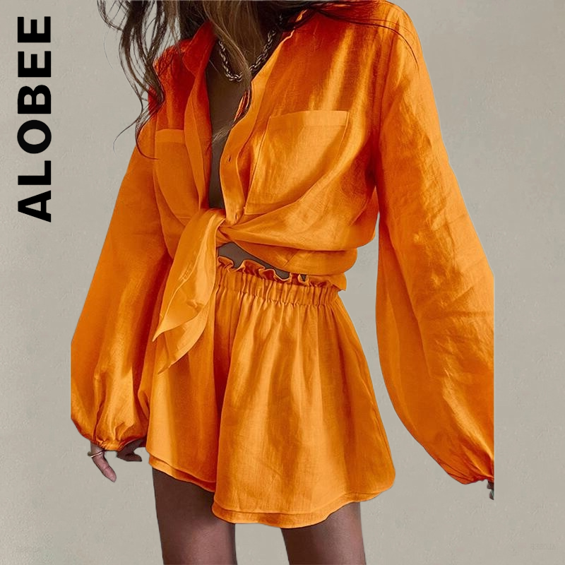 Комплект Alobee для женщин, НОВЫЕ шикарные короткие брюки, Женский комплект из 2 предметов для вечеринки, сексуальный элегантный женский спорт...
