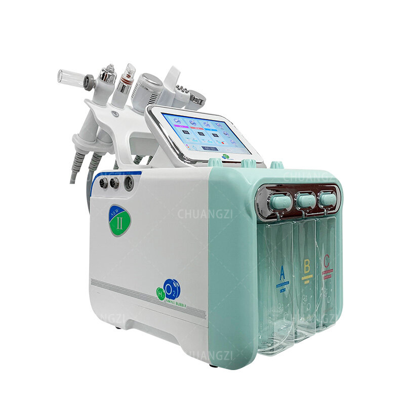 ماكينة جديدة 6 في 1 للوجه ذات فقاعة صغيرة تعمل بالأكسجين المائي لتنظيف البشرة والرفع عن طريق الترددات اللاسلكية والرؤوس السوداء وإزالة تجديد شباب البشرة ومكافحة الشيخوخة