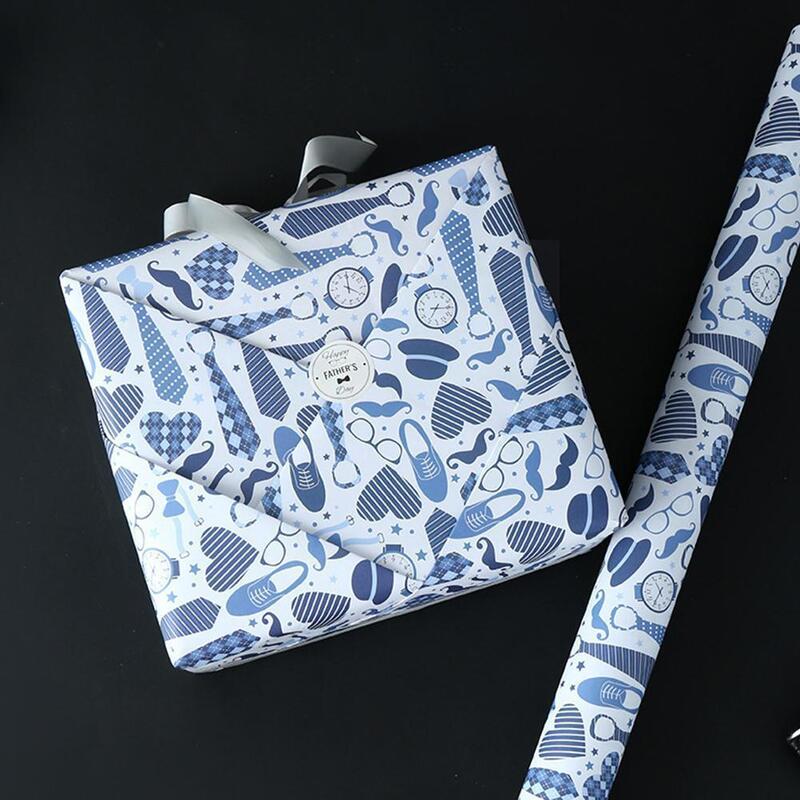 Подарочная упаковочная бумага на День отца, 50 х7, 0 см, Мужская упаковочная бумага для подарков на день рождения Kwaii «сделай сам», бумажная упа...