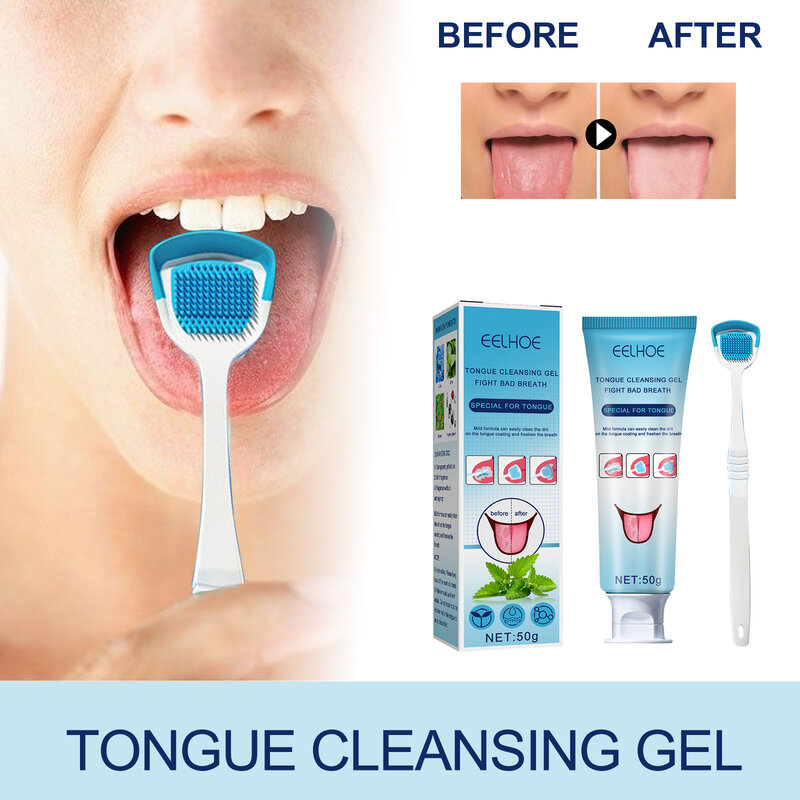 Juego de Gel de limpieza para el cuidado bucal, elimina el olor Oral y el recubrimiento de la lengua, elimina las manchas, refresca el mal aliento, menta