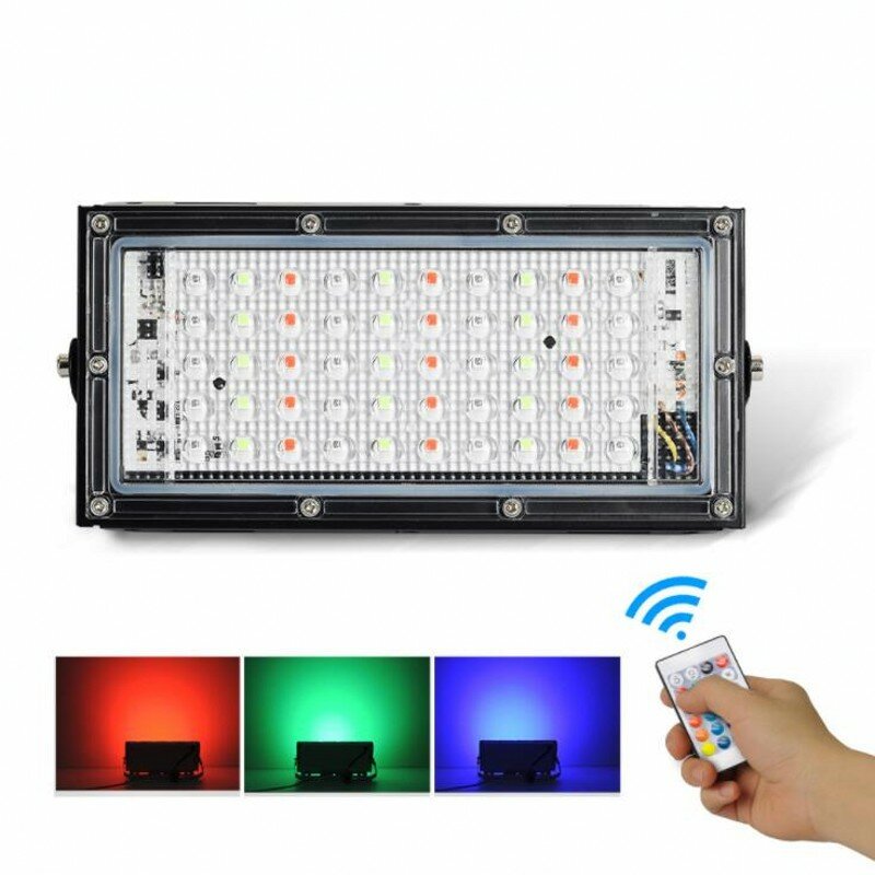 RGB 50W Lampu Sorot LED Remote Control Lampu Sorot Luar Ruangan AC220V Lampu Sorot LED Tahan Air IP66 Lampu Jalan Pencahayaan Lanskap