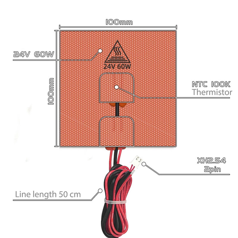 Mata grzewcza silikonowa podkładka grzewcza do podgrzewanego łóżka drukarki termistor NTC 100K