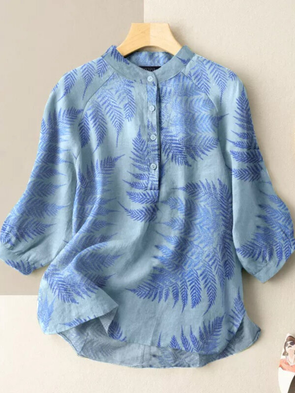 Camisa de algodão feminina moda mulher blusa 2023 solto manga comprida impresso camisa tripulação pescoço pulôver topo roupas femininas camisas