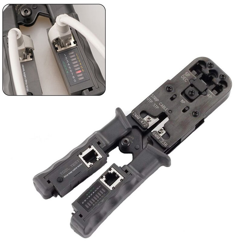 2 In 1 Network LAN Cable Crimper Pliers Wire Cutting Tool Cable Tester 6P/8P For Continuity Opens Shorts Pin Indication