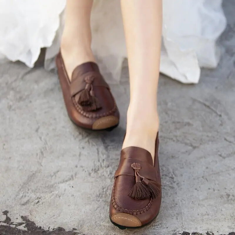 Sapatos de couro authentic mom por atacado de meia-idade e idosos sapatos planos femininos tendão inferior sapatos de couro