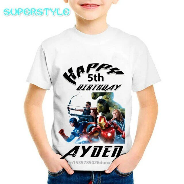 Superhero Avengers Birthday T Shirt 3 4 5 6 7 8 Year Marvel Avengers Birthday Boys Shirts Personalize Name Birthday Boy T-shirt