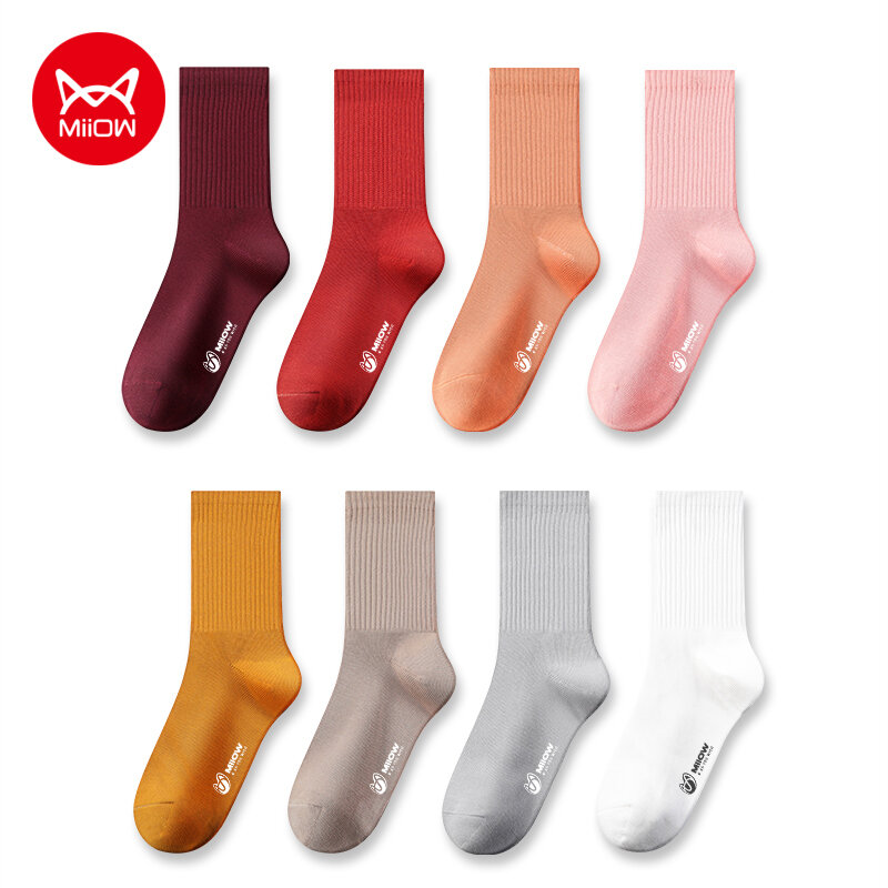 Conjunto de meias de algodão Mid-Cut para mulheres, meias esportivas, moda casual, logotipo, monocromático, meninas, MQL2A25219, 5 pares