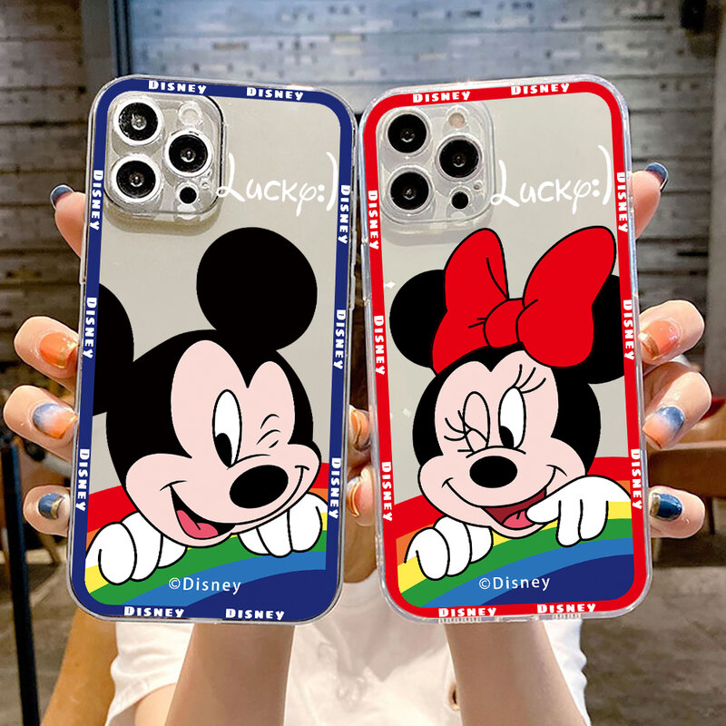 Funda de teléfono de Mickey Mouse para amantes del arco iris, carcasa suave de lujo para iPhone 11 12 13 14 Pro MAX 12 13 14 Mini X XS XR Max 6 7 8 Plus