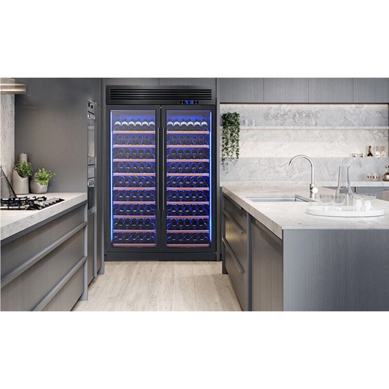 Refrigerador de vinho armário 200 garrafas completa 304 aço inoxidável vinho geladeira comercial