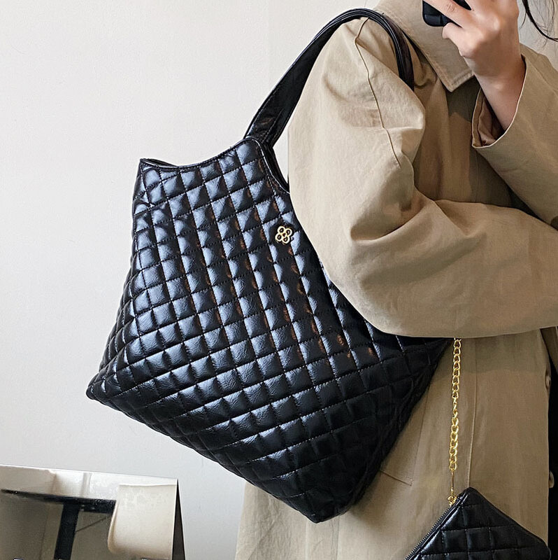 Grande bolsa tote preta com grande volume e bolsas elegantes para as mulheres outono inverno 2022