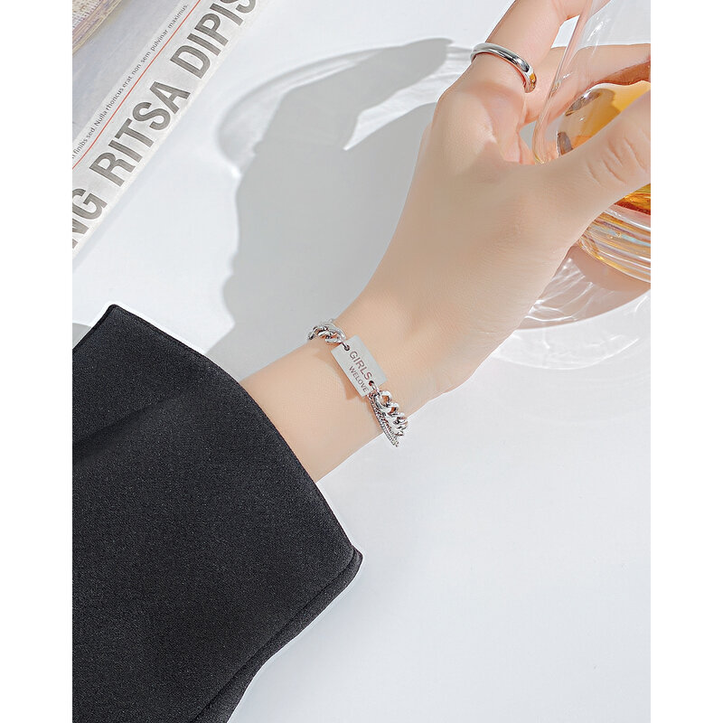 Wholesale Japan/South Korea Personality Splicing Alphabet Square Brand Fashion Neutral Hip Hop Style Stainless Steel Bracelet