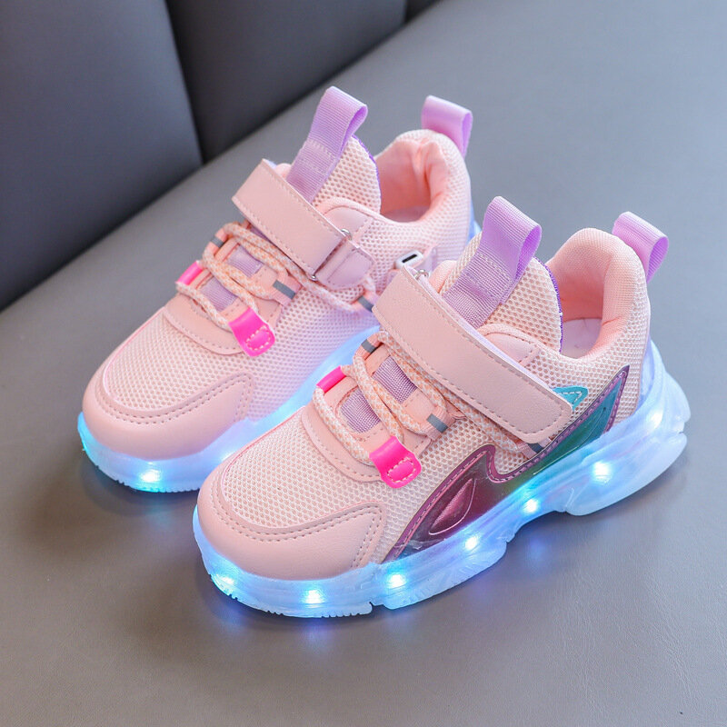 Rozmiar 25-36 LED dzieci świecące buty USB Charge świecące buty sportowe dla dzieci oddychające trampki z siatką moda chłopcy zapalają buty