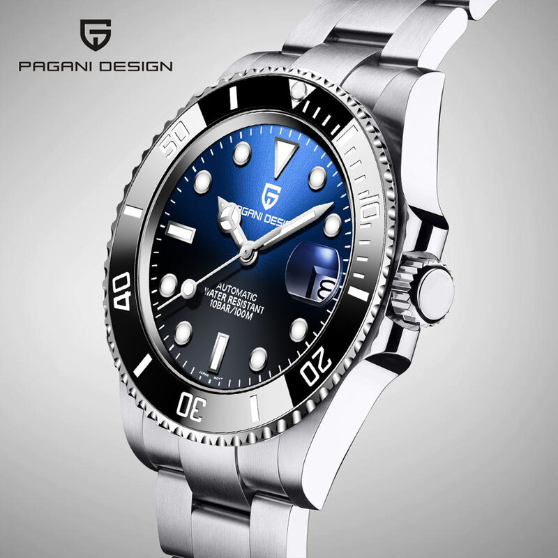Pagani design relógio de pulso mecânico automático masculino mergulhadores aço inoxidável relógio de vidro safira reloj hombre
