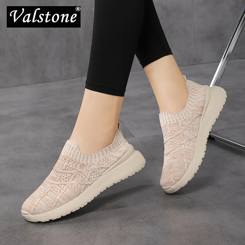 Valstone لينة الراحة النساء حذاء مسطح موضة الانزلاق على أحذية رياضية كاجوال في الهواء الطلق خفيفة الوزن أحذية مشي تنفس المضادة للانزلاق