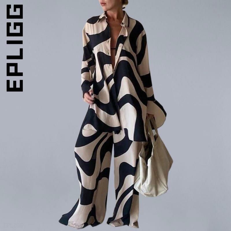 Epligg-Conjunto de 2 piezas de pantalones largos para mujer, pijama de cintura alta, trajes de chándal elegantes, Sexy, para invierno
