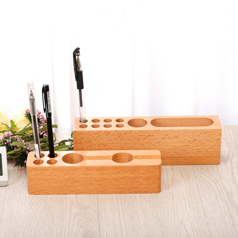 Multi-função caneta recipiente titular moldes de madeira penholder dividido desktop organizador celular suporte de mesa decoração