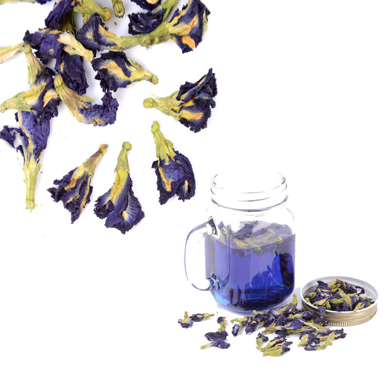 100g Kordofan Flor de guisante mezclado en café puesto en té Infusor de té de guisante de mariposa azul. Té Ternatea Clitoria. Clitoria seca