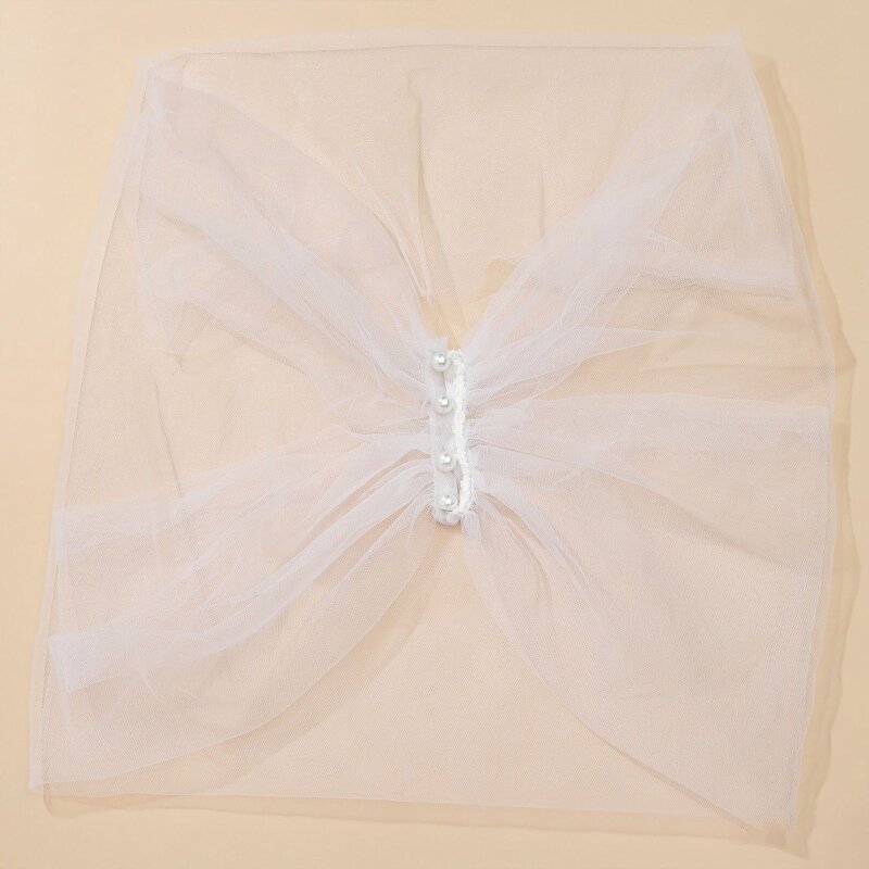 Chal plisado de tul transparente para mujer, chal elegante Formal con botones de perlas de imitación, para boda y novia