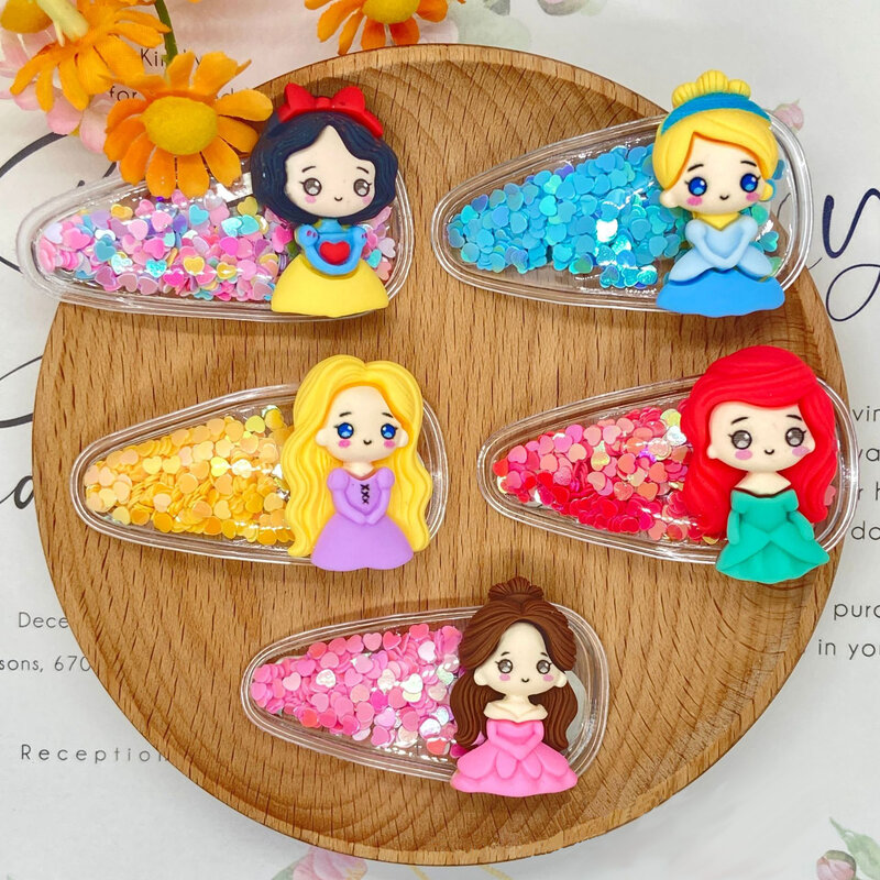 Disney Snow White Water Drops Quicksand Hair Clip Cartoon Cute Baby BB Clip Girls Children Hair Card Hair Jewelry Headdress Jewe