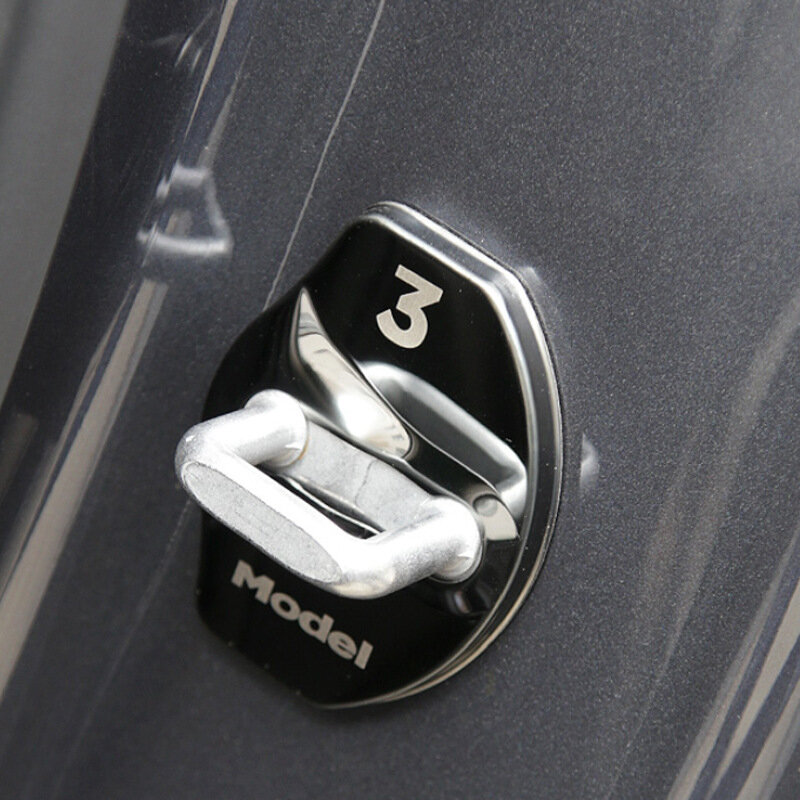 Tplus سيارة قفل الباب ملصق ل تسلا نموذج 3 نموذج Y شعار اكسسوارات ألياف الكربون المعادن الزخرفية الغطاء الواقي