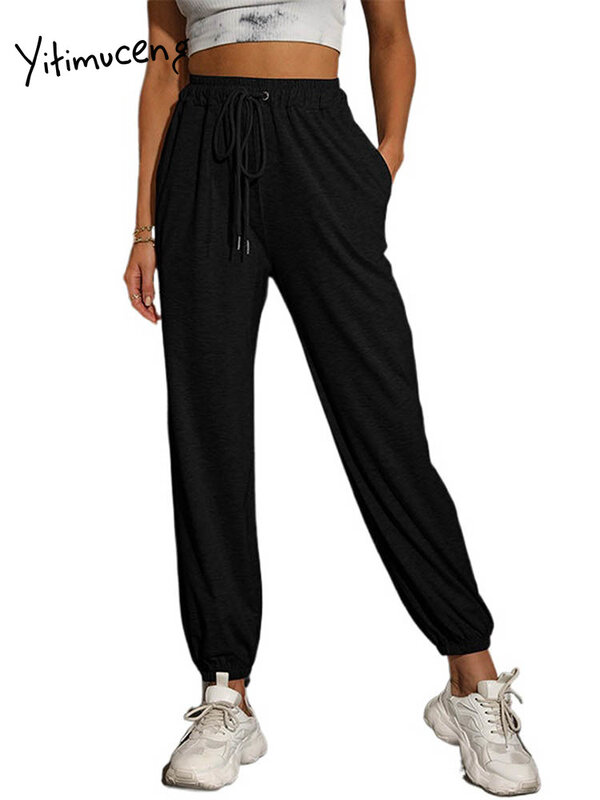 Yitimoky – pantalon taille haute pour femmes, Streetwear, mode, cordon de serrage, survêtement, jogging, bas en coton