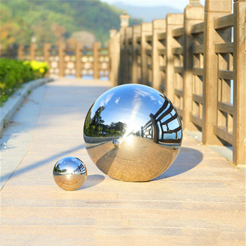 300/400MM Stainless Steel Hollow Ball Bright Mirror Wall Guardrail Window Decoration Christmas Garden Landscape Floating Ball