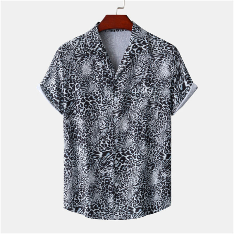 남성용 섹시한 표범 무늬 하와이안 셔츠, 반팔 비치 셔츠, 휴일 록 파티 셔츠, 2022 여름 신상