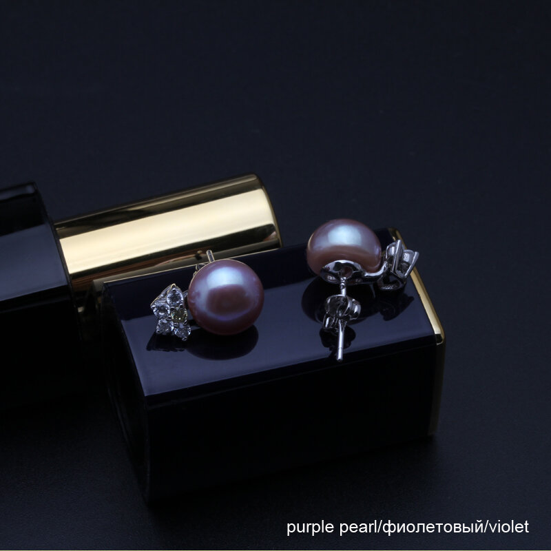 แฟชั่น925 Sterling Silver Black Pearl ต่างหูไข่มุกน้ำจืดธรรมชาติ Stud ต่างหูสำหรับของขวัญผู้หญิง