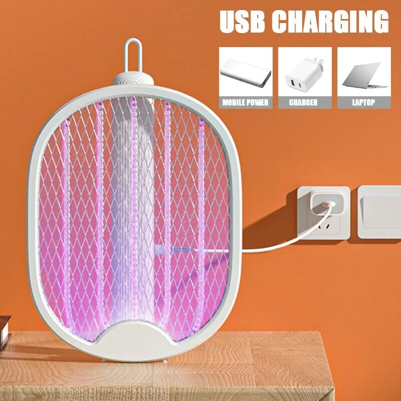 Fold Electric Mosquito Killer Racket USB Recharge Fly Swatter Bug Zapper 2 in 1 3000V Repellent Lamp Trap Summer Outdoor Indoor