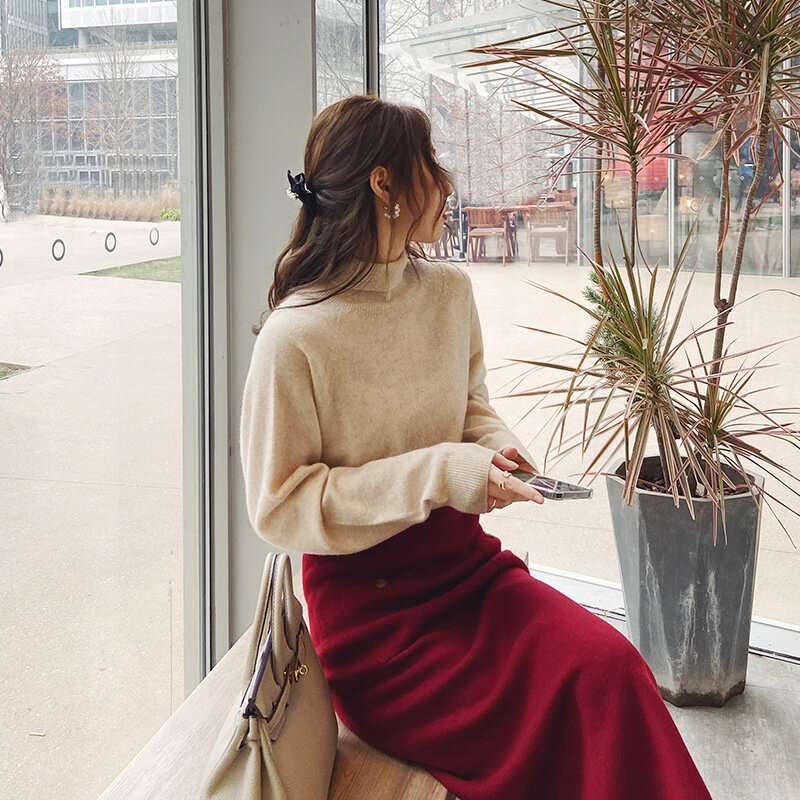 패션 내부 니트와 높은 칼라 2022 새로운 항목 여성 스웨터 풀오버 Traf 겨울 판매 쌍 옷 한국 봄 여성