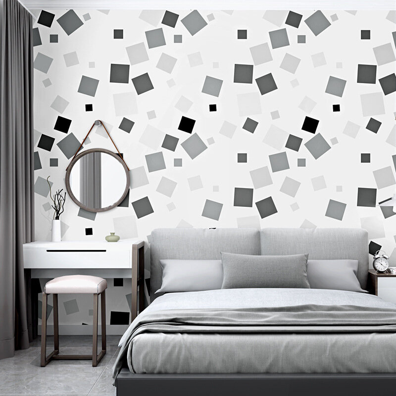 Papier peint en PVC à carreaux noir et blanc, papier peint en relief épaissi, fond moderne simple, salon et chambre à coucher