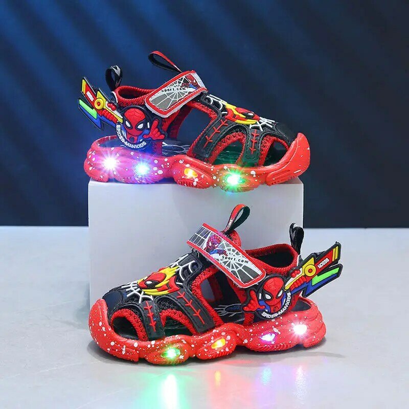 Sandales d'Été à Lumières LED pour Enfant, Chaussures de Plage Décontractées, Bleues et Rouges, Anti-Ald, Taille 21-30