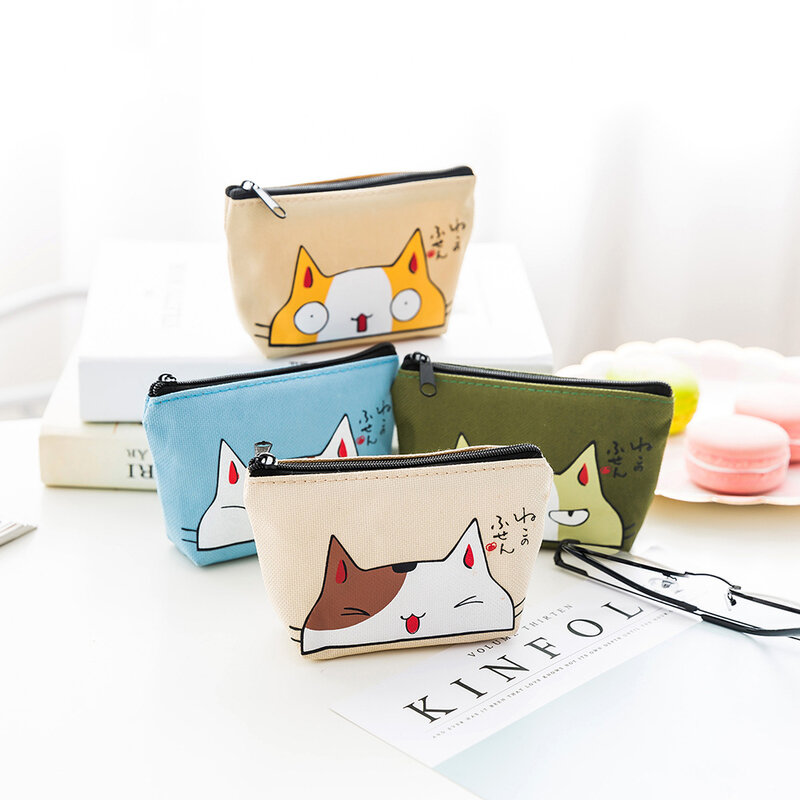 Ins moda tecido bolsa de moedas caso chave criativo bolsa de moedas bonito gato sacos de lona meninas floral impressão mini bolsa carteiras para mulher