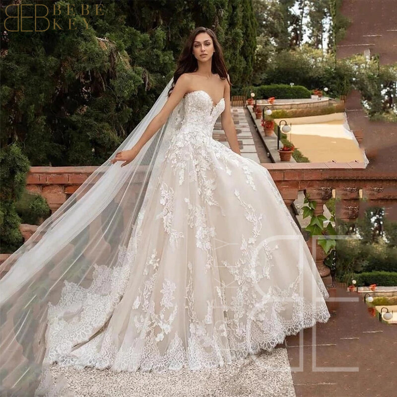 Champagne Lace Guest Wedding Party Dress Strapless Sweetheart Luxury Evening Dress Woman for Wedding Dresses Elegant Gown Bride