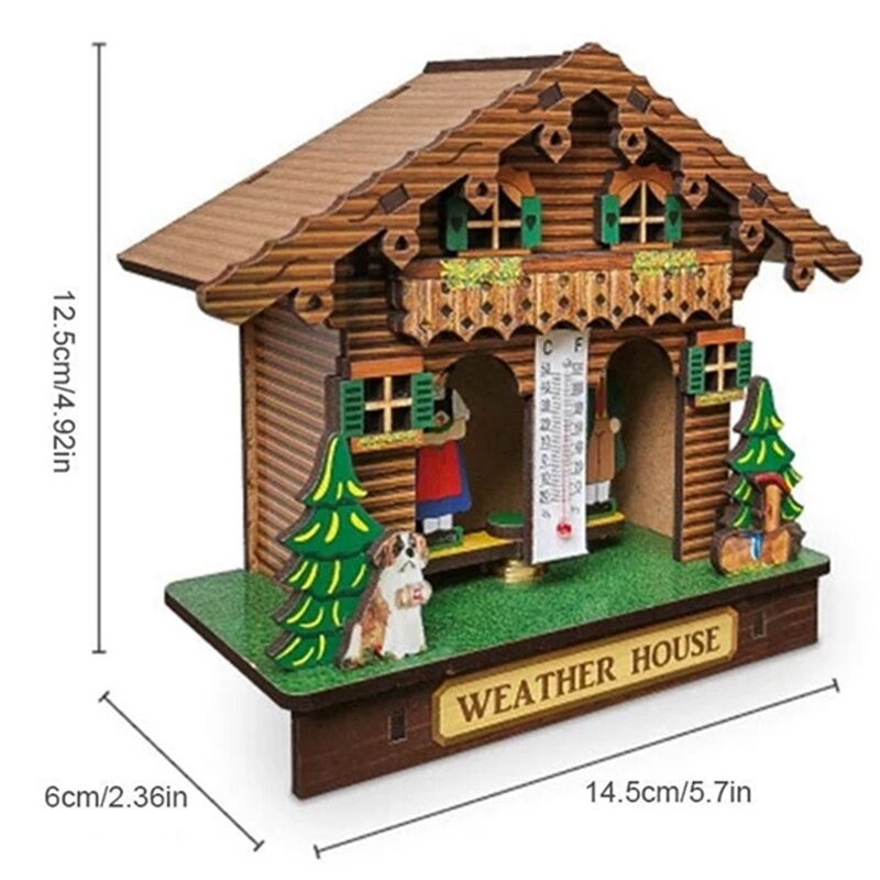 Casa meteorológica para hombre y mujer, barómetro de madera, termómetro e higrómetro, decoración del hogar
