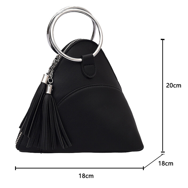 Pochette da polso triangolare in pelle PU per donna Mini borse e portamonete moda anello in ferro con manico a catena con nappa