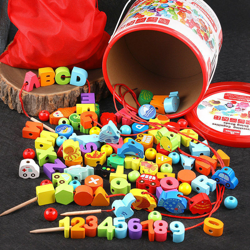 Zuigelingen En Jonge Kinderen Kralen Threading Touw Puzzel Vroege Onderwijs Brain Bouwstenen Toys1-3 Jaar En Een Half