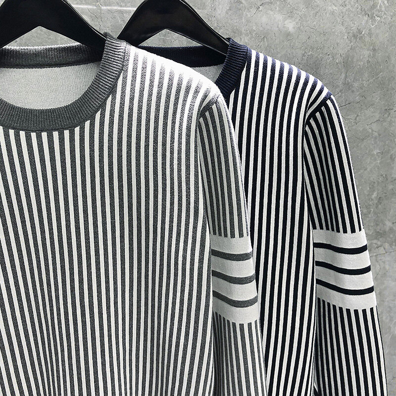 Tb thom camisola de lã de algodão macio masculino de luxo marca crewneck verão sweatercoat stripe designer tricô estilo coreano pullovers